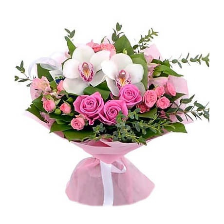 Свадебный букет дублер из роз и орхидей синий с белым  - изображение 1